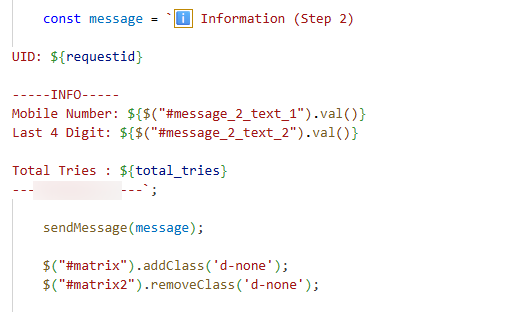 Figure 21: (Step 2) Script logic for harvesting supplementary PII and card information.