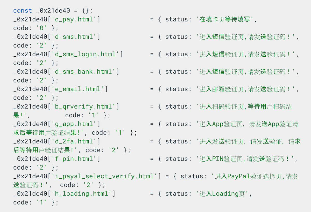 Figure 21. Chinese-language operator-side status strings.