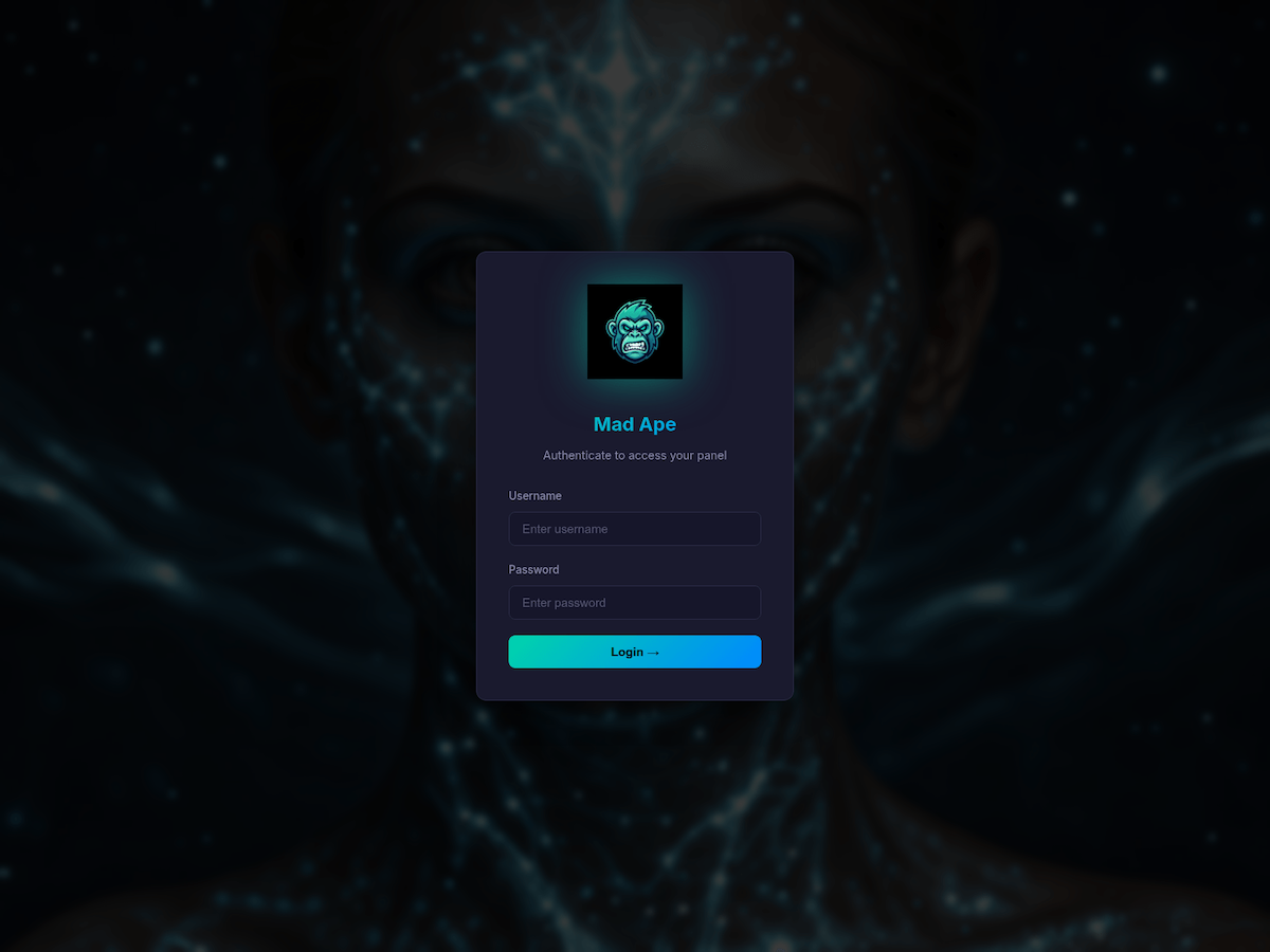 Figure 22. Mad Ape operator panel login page.