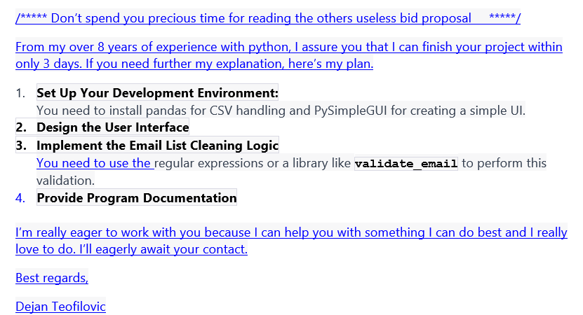 Figure 22. One of the responses listed in folder.