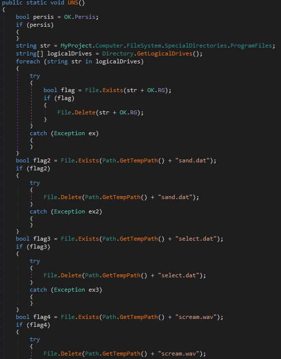 Figure 24. Code snippet of uninstall routine.