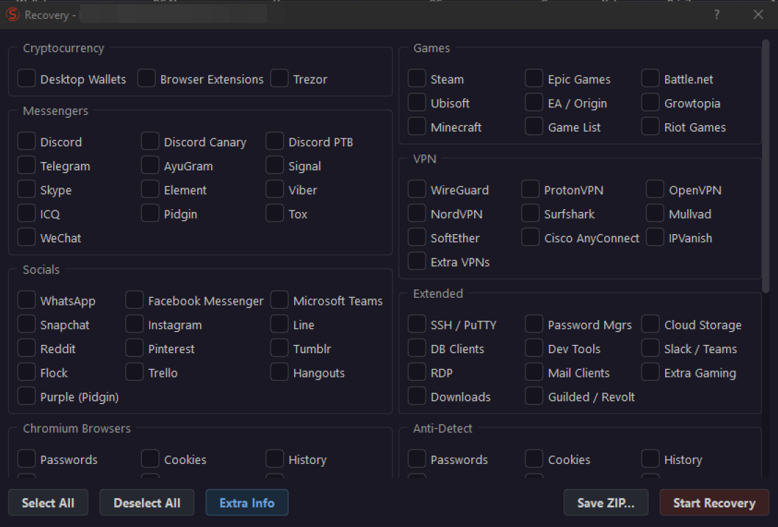 Figure 24. Credential recovery interface in SiriusQT server-side component.