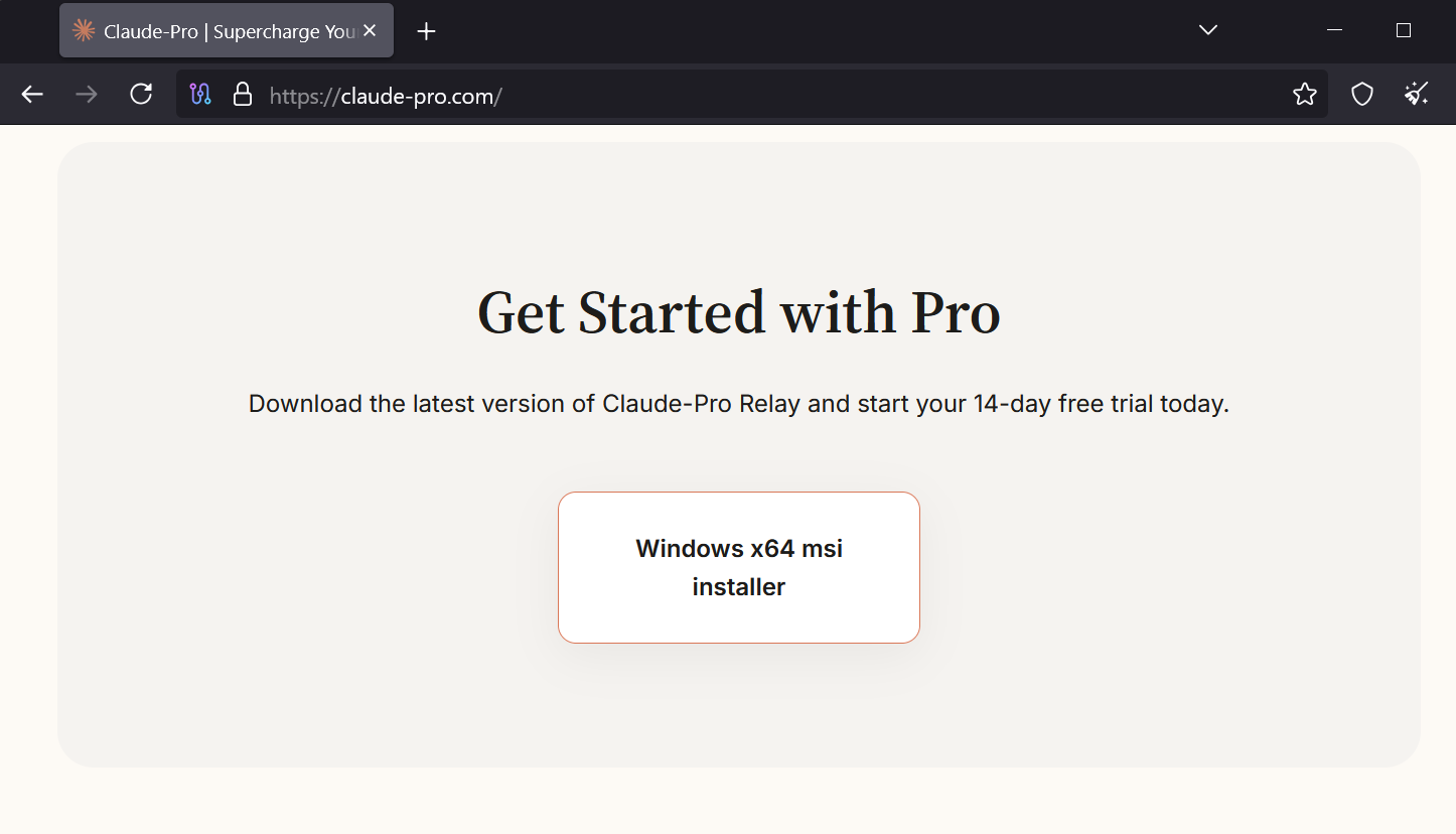 Figure 25. Phishing portal impersonating Claude-Pro with a link that downloads an MSI package.