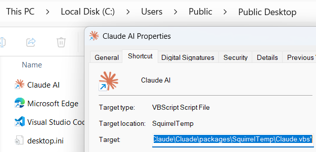 Figure 27. Target VBS triggered by desktop shortcut.