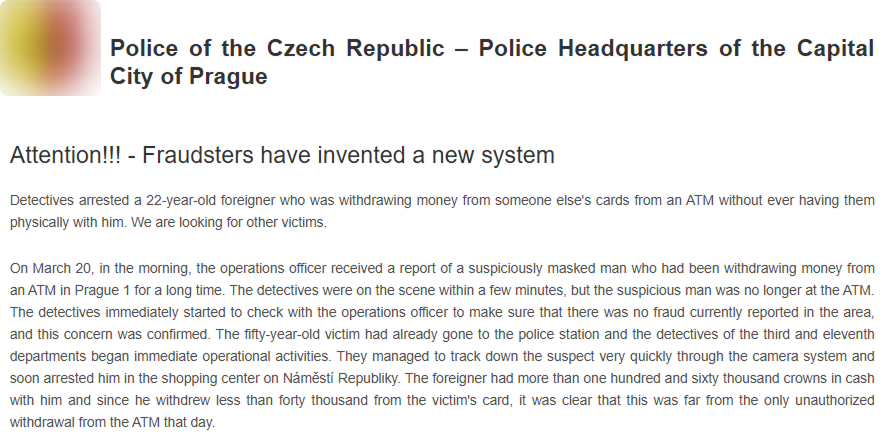 Figure 2a. (Translated) Statement on March 2024 arrest (Credit: Czech Police)