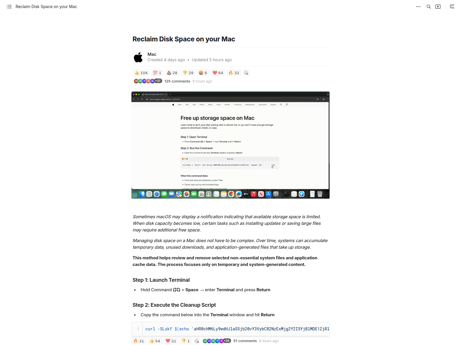 Figure 2c. Example of ClickFix phishing page targeting macOS users via fake disk-cleaning command. The current screenshot is macclean.craft[.]me reported by Microsoft.