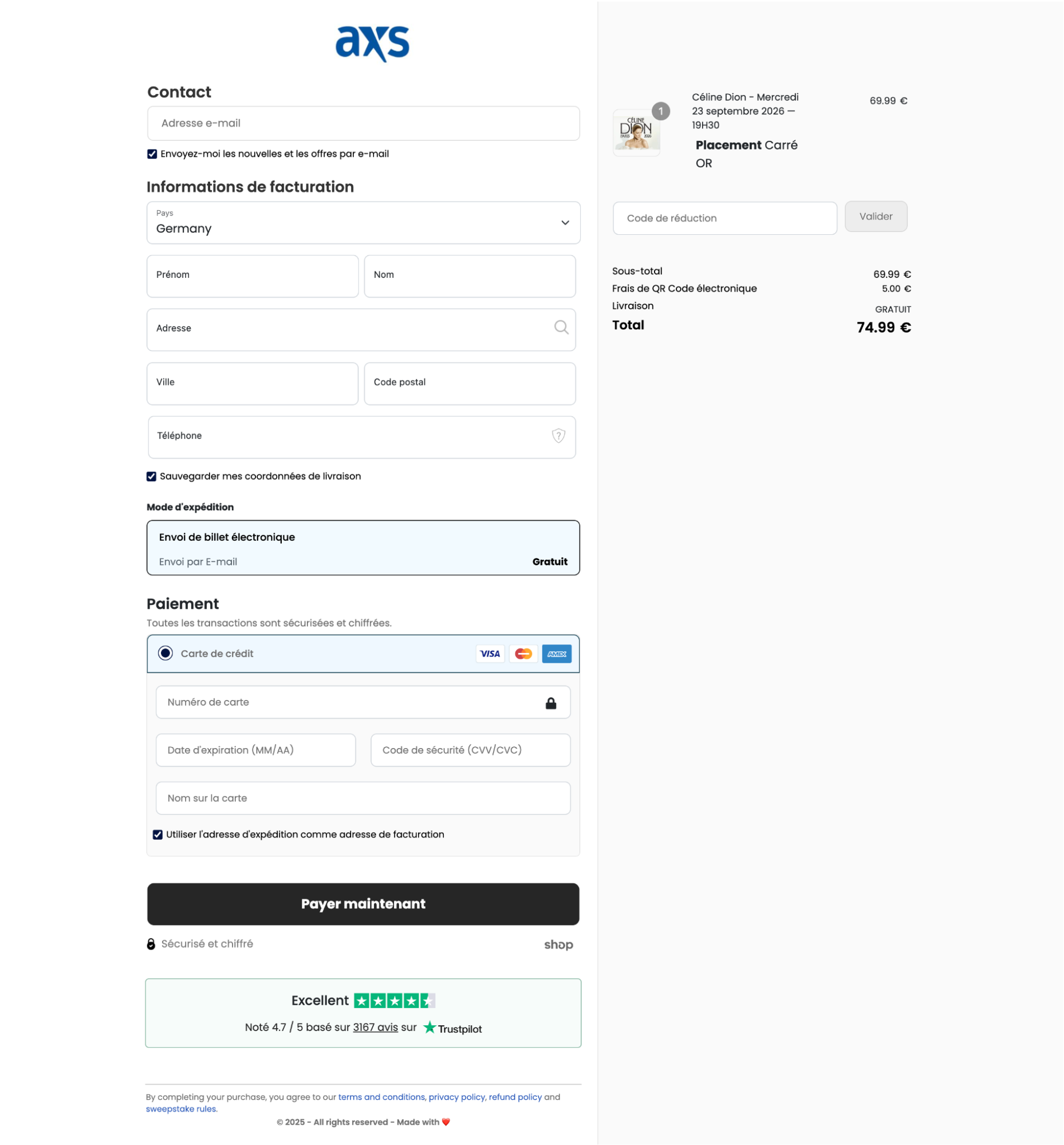 Figure 3: Example of a fake website to buy concert tickets.
