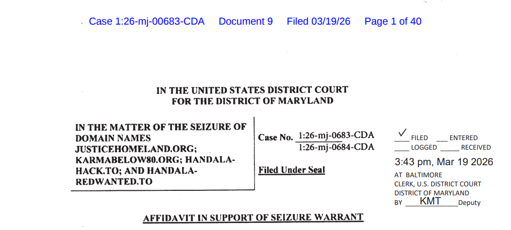 Figure 3. March 19 2026 affidavit. (Source: United States Department of Justice)