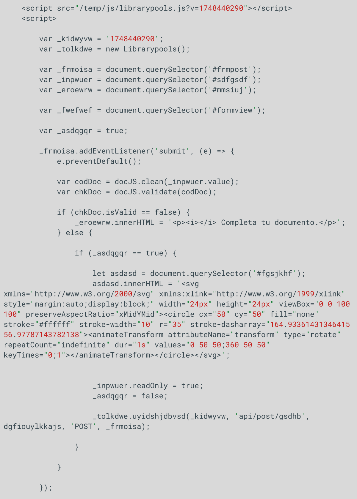 Snippet of the html code