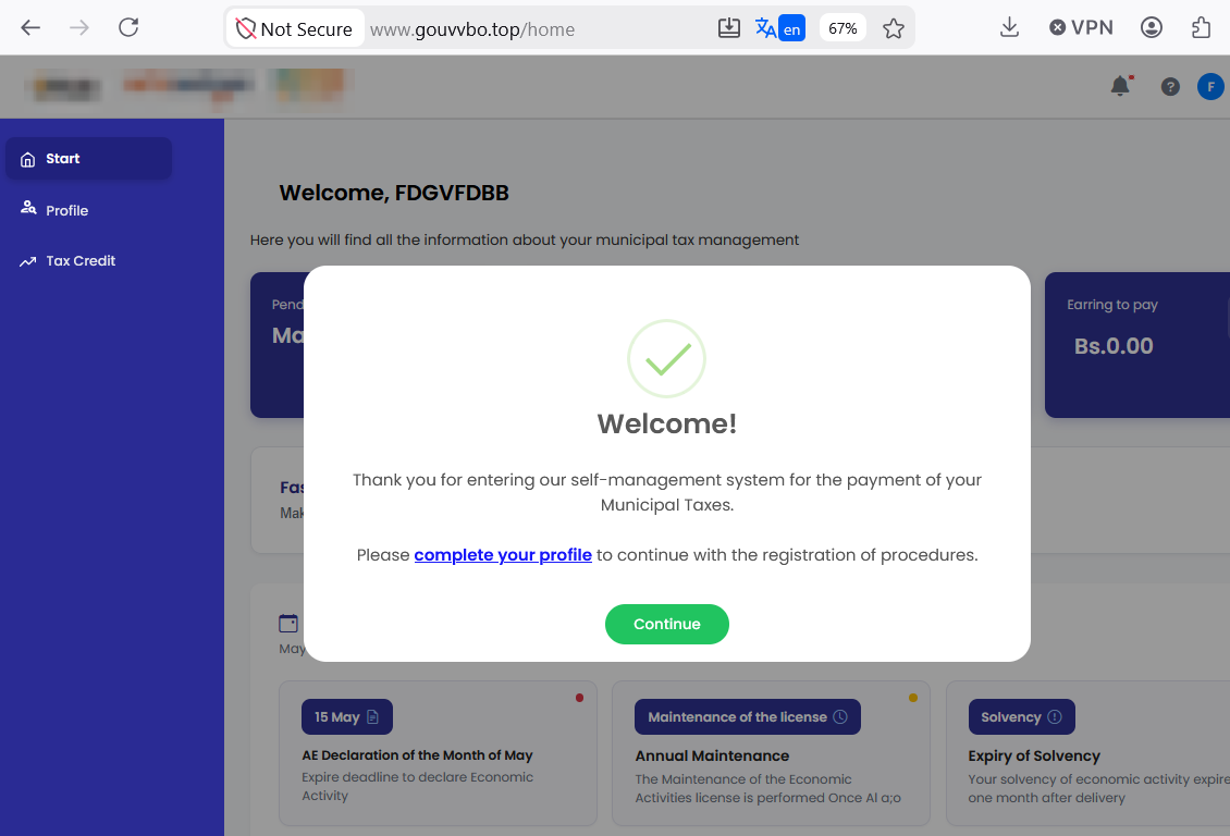 Figure 34. Successful login into the fake portal.