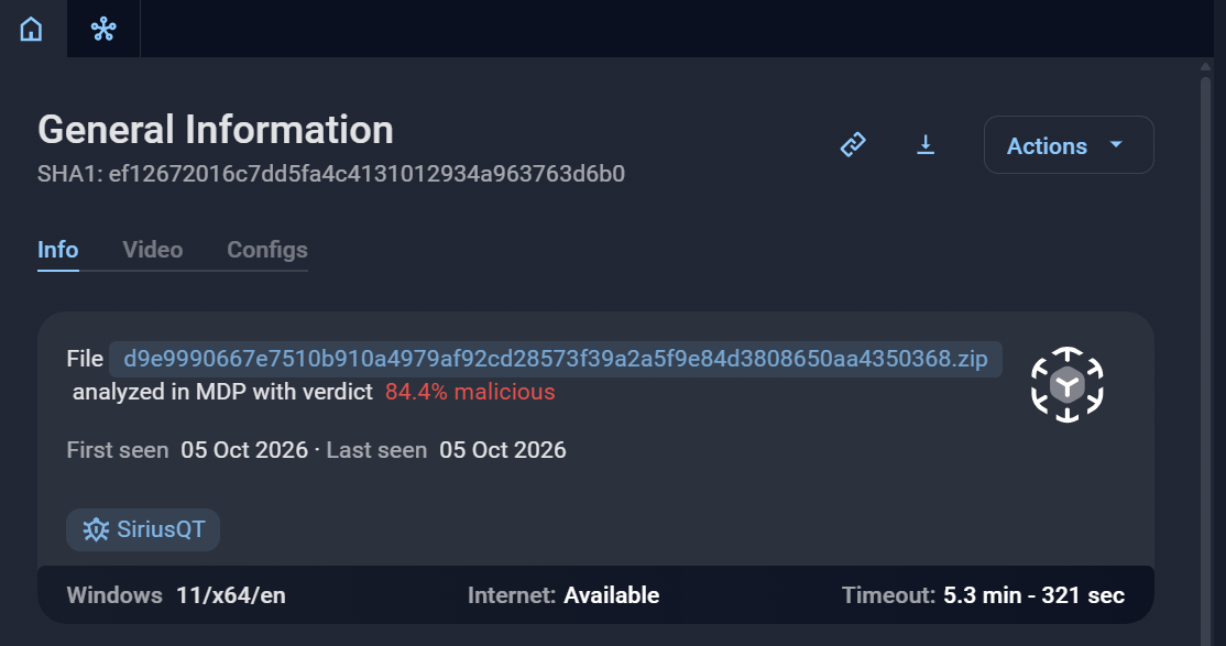 Figur 35. SiriusQT malicious verdict from Group-IB MXDR.