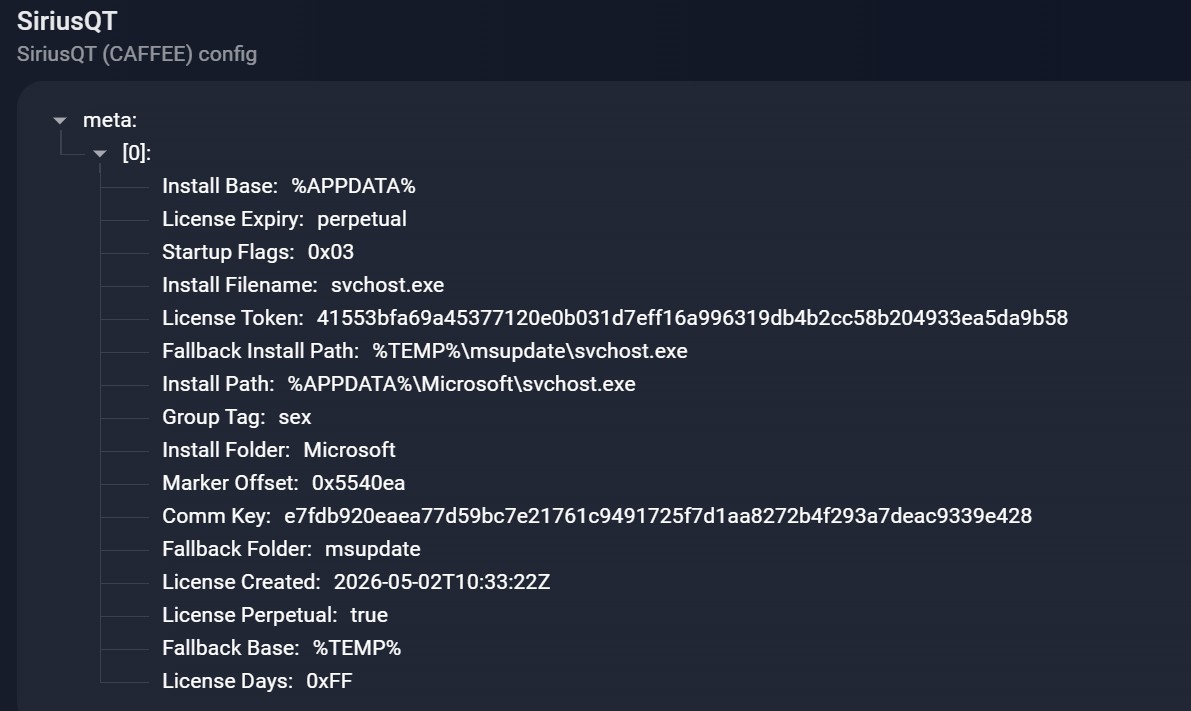 Figur 37. SiriusQT fully extracted configuration on Group-IB MXDR.