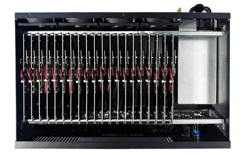 Figure 3: A phone box device running multiple mobile phone motherboards.
