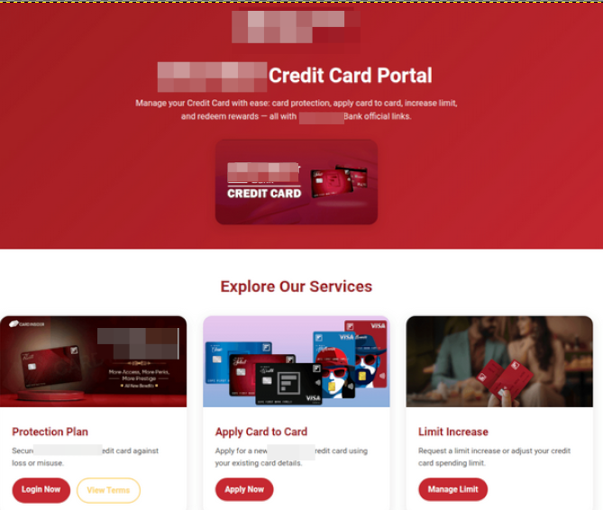 Figure 3: Example screenshots of various bank-themed phishing pages.