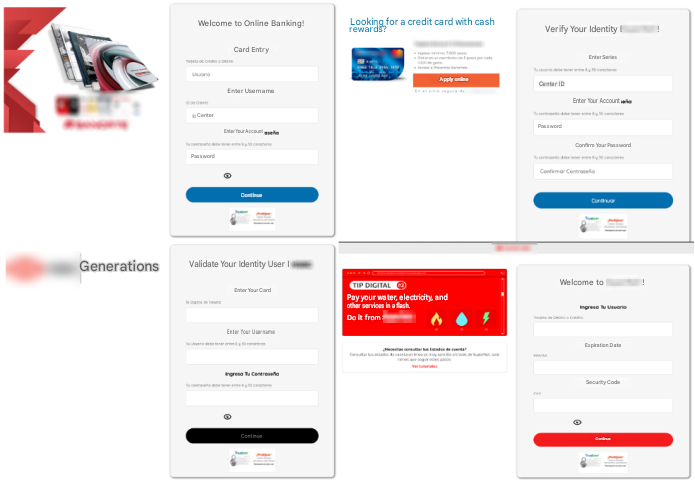 Figure 3: Impersonation landing pages targeting financial institutions.