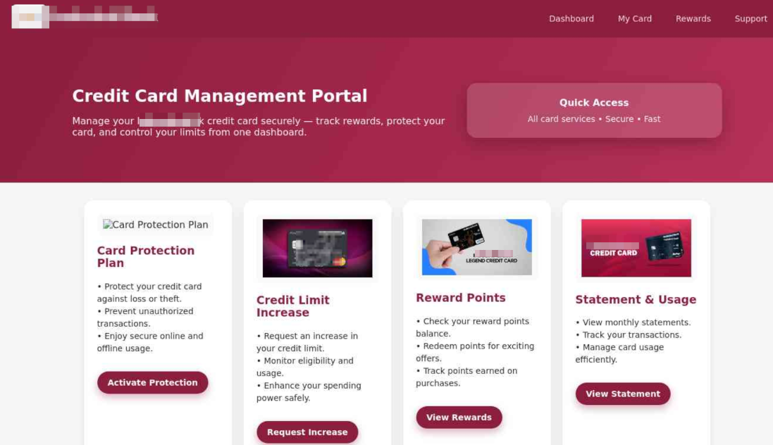 Figure 3: Example screenshots of various bank-themed phishing pages.