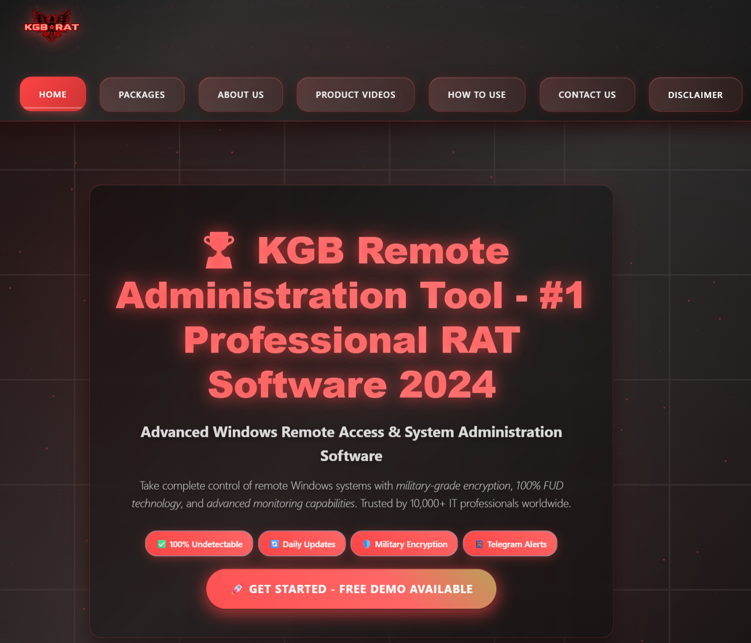 Figure 4. KGB RAT website sells the malware as a professional system administrator tool.