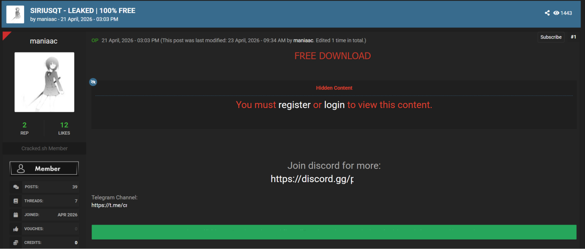 Figure 4. Example of SiriusQT being offered as cracked software in the wild.