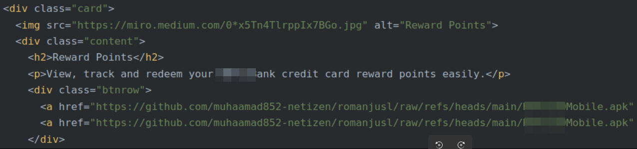 Figure 4: Example of Github links on phishing website html page.