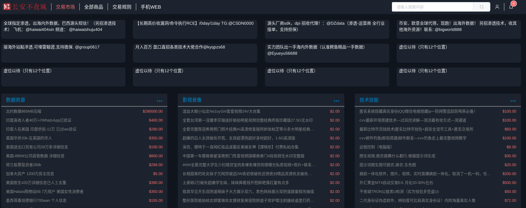 Figure 4. Chang’An Sleepless Night dark web marketplace.