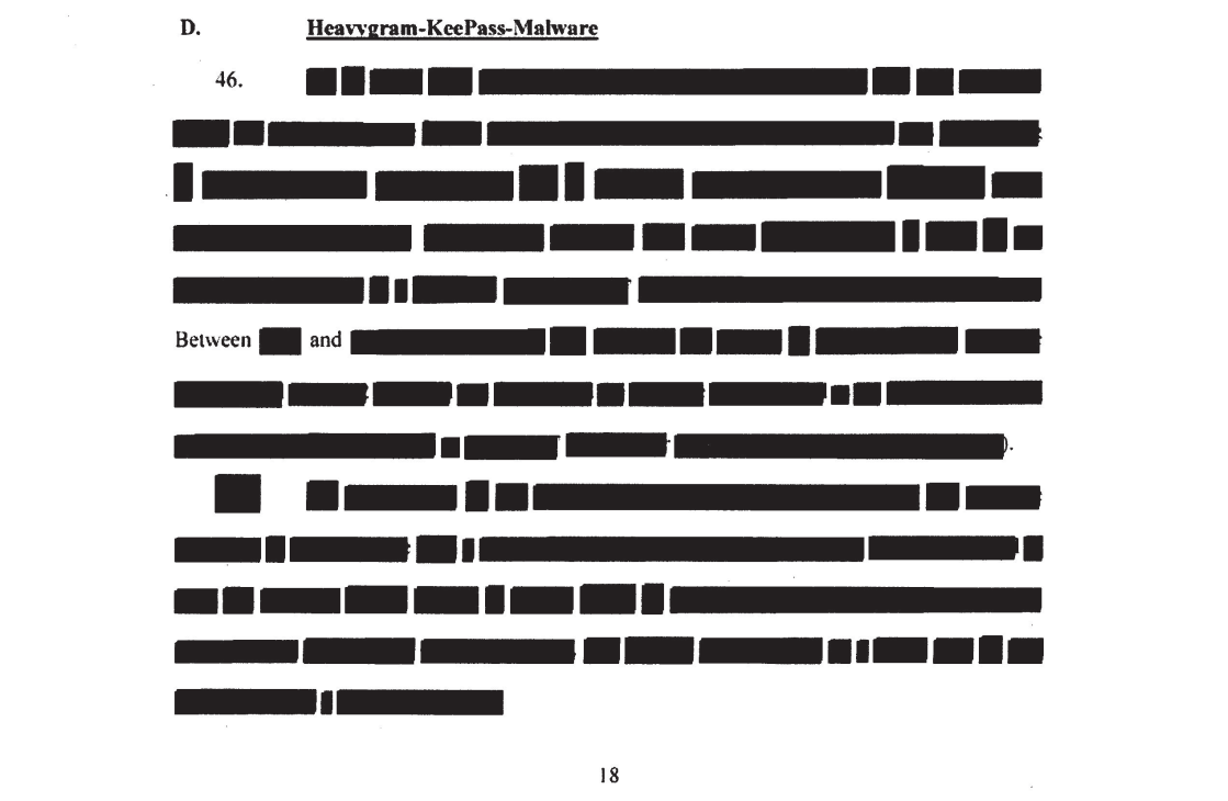 Figure 5. Section title identifies Heavygram malware in March 19 2026 affidavit. (Source: United States Department of Justice)