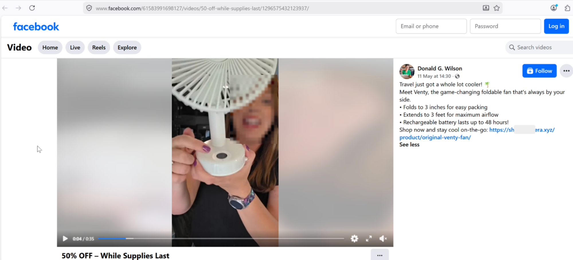 Figure 5: Example of a lure to phishing pages as a Facebook post.