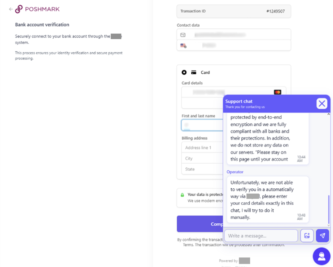 Figure 5. Phishing form used to collect personal and payment data, including card details, one-time passcode and card balance.