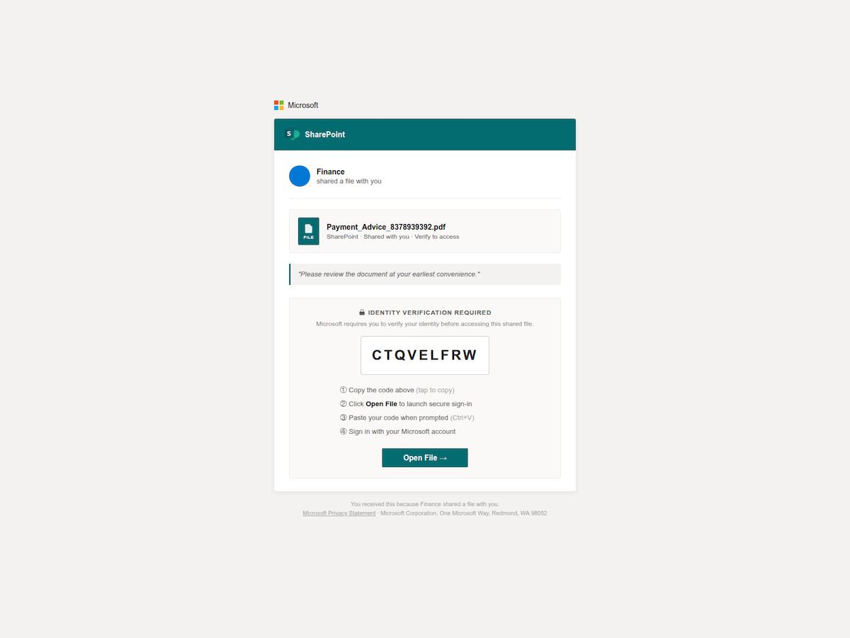 Figure 5. Example of the SharePoint-themed phishing page.