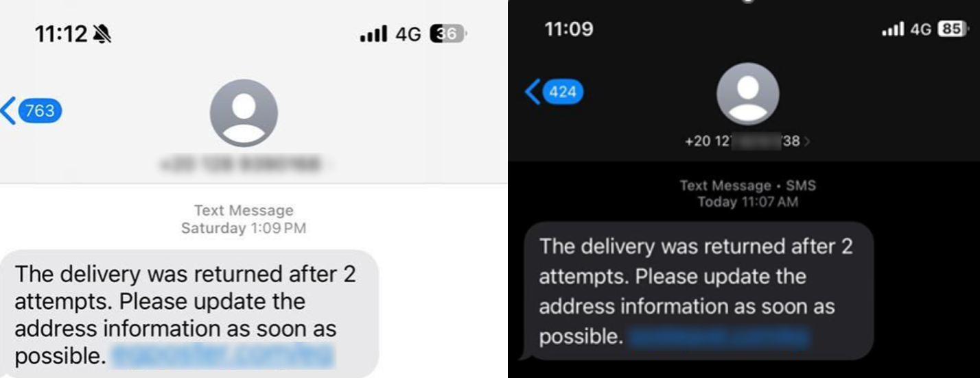 Figure 6. SMS sent though anonymous, but region-specific phone numbers.