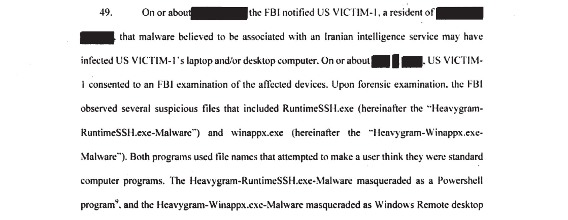Figure 6. Suspicious file connections to Heavygram observed in March 19 2026 affidavit. (Source: United States Department of Justice)