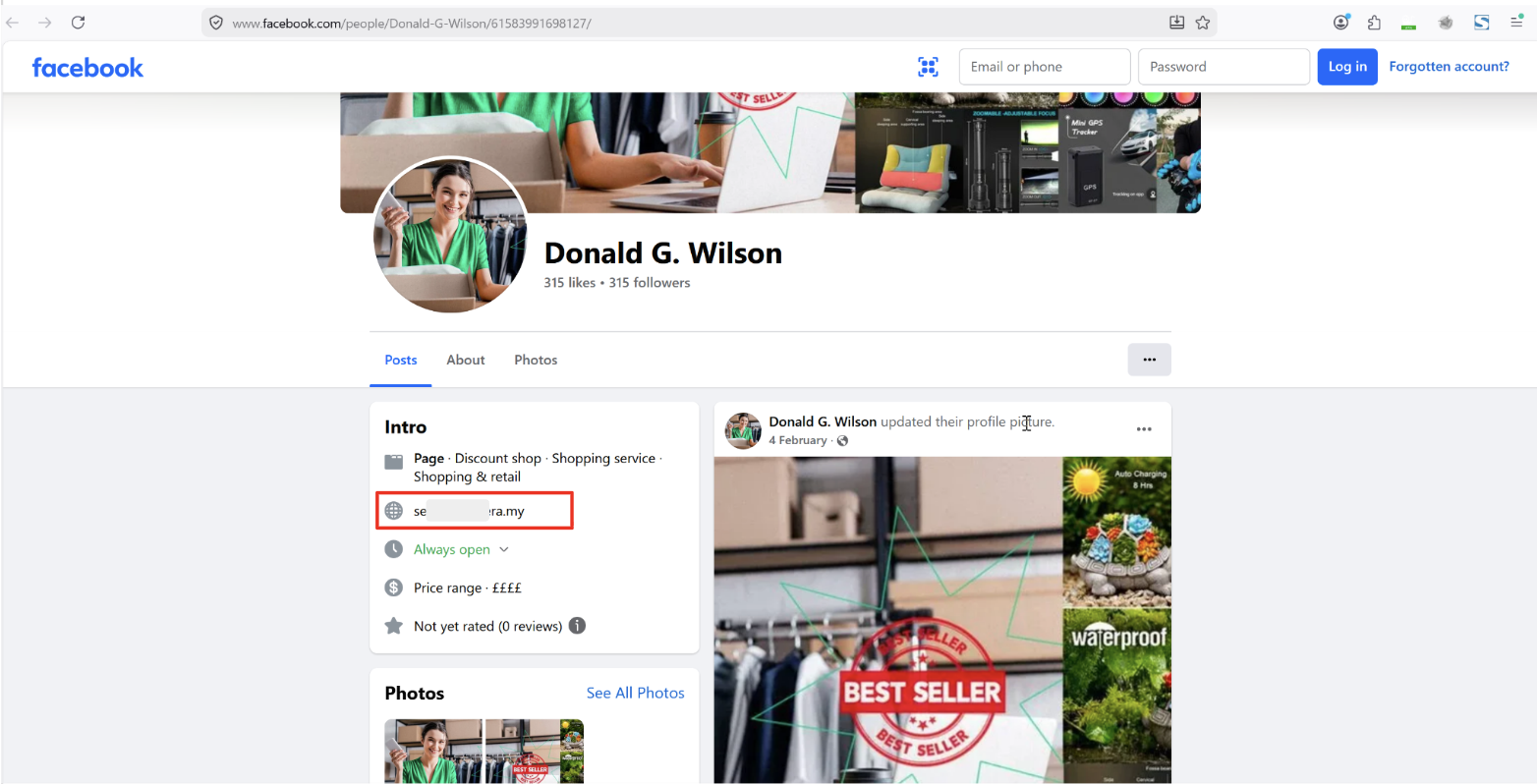 Figure 6: Example of fake profile page attempting to look legitimate.