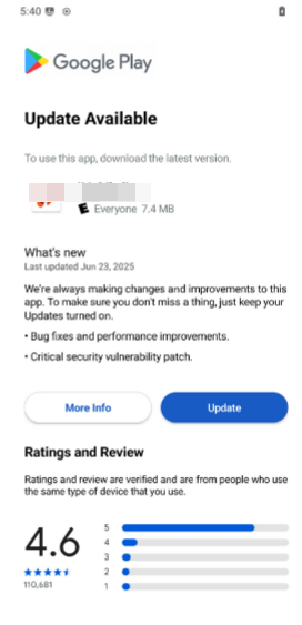 Figure 6: Example of fake Google Play update page.