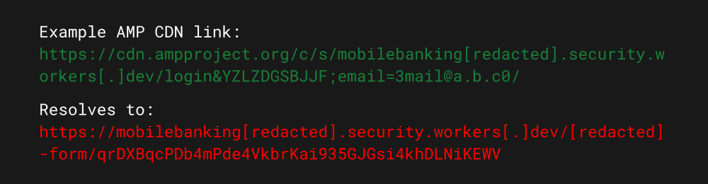 Figure 6. Example of an AMP CDN link and the final malicious content destination.