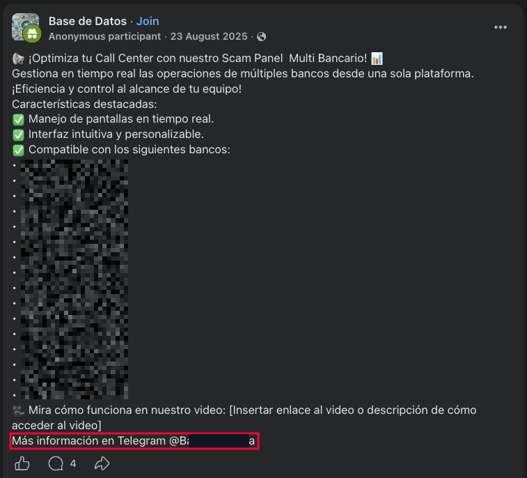 Figure 6. Promotion of the PhaaS in Facebook scam groups. Figure 6. Promotion of the PhaaS in Facebook scam groups.