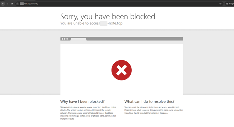Figure 7. Only specific IP ranges and devices can access the phishing link, else user access is blocked.