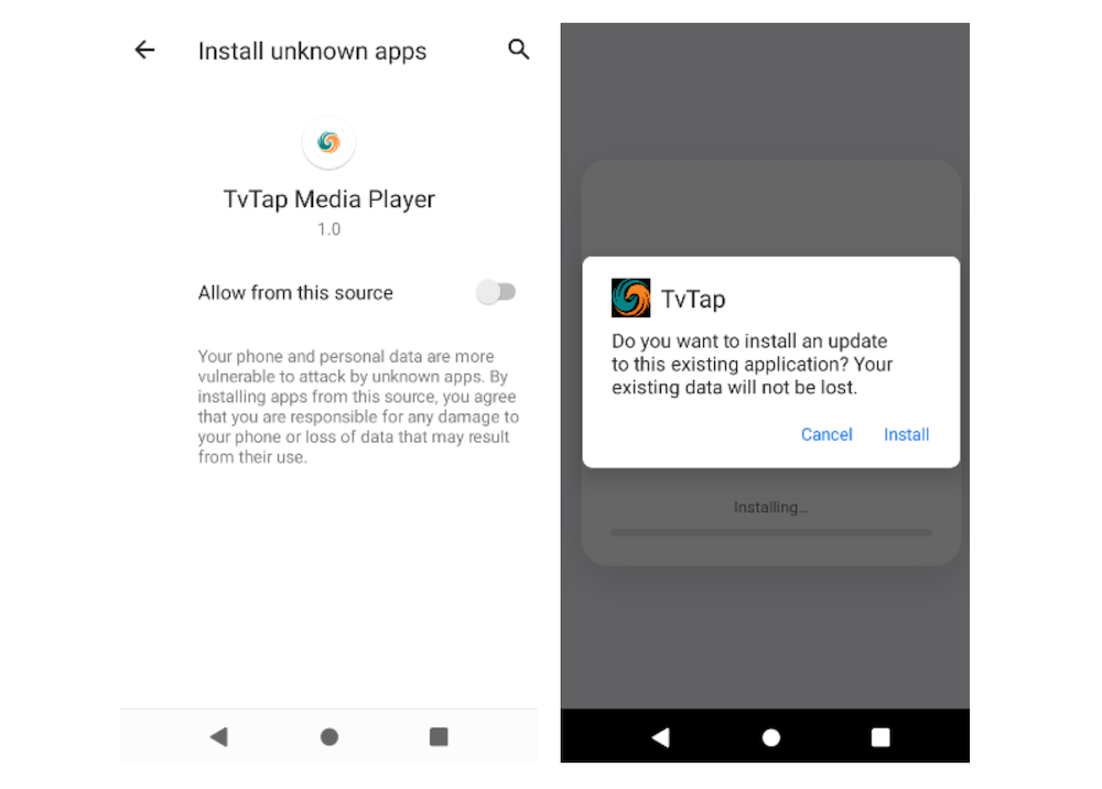 Figure 7. The dropper asks the victim for permission to install other apps.