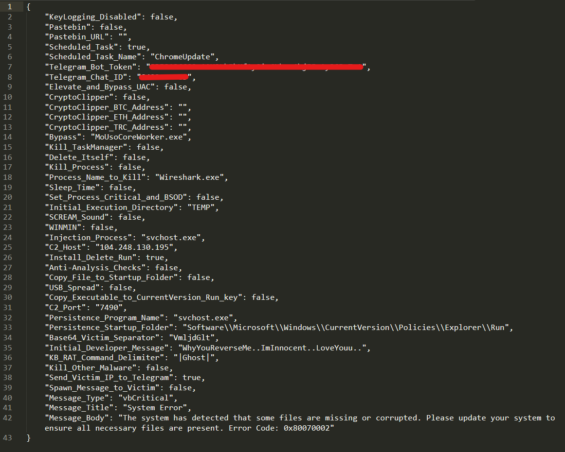 Figure 7. Examples of extracted configs from a KGB RAT sample.
