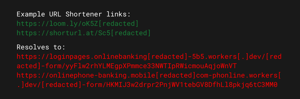 Figure 7. Example of URL shortener services used to mask the final malicious content destination.