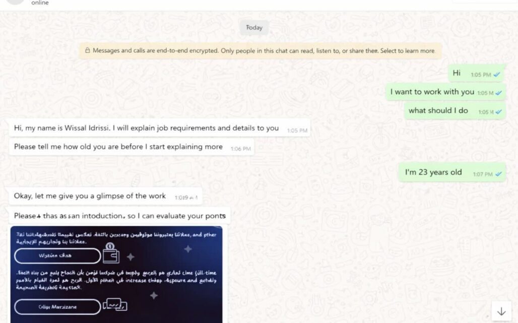 Figure 7. Initial contact with the scammer through WhatsApp. Figure 7. Initial contact with the scammer through WhatsApp.