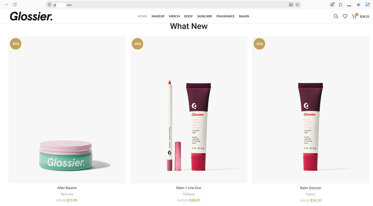 Figure 8. Another example of the phishing site impersonating a popular beauty brand.