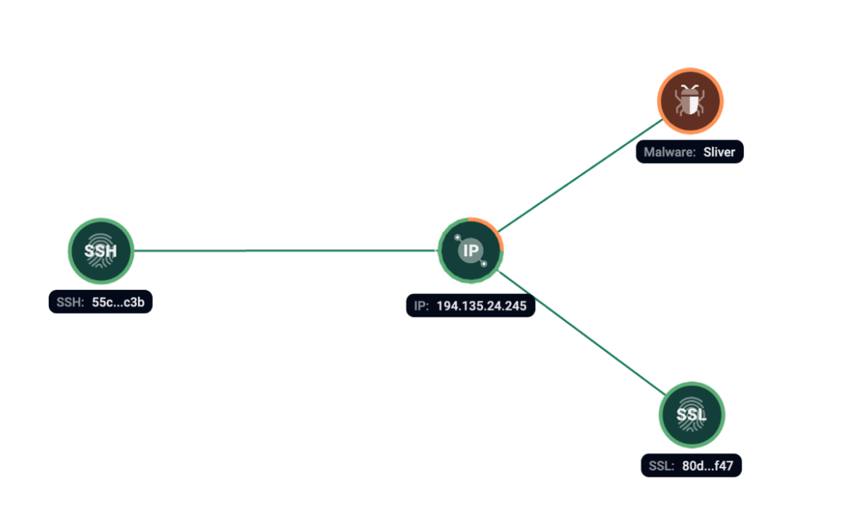 Figure 8. Group-IB Graph analysis of the network infrastructure related to Sliver.