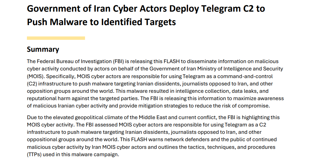 Figure 9. Excerpt from FBI FLASH report. (Source: U.S. Federal Bureau of Investigation)